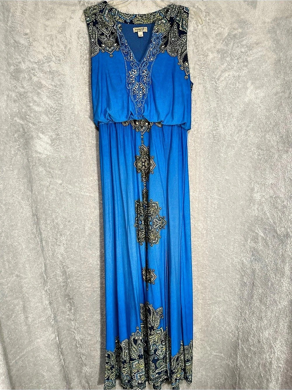 Oneworld Paisley Embellished Maxi Dress Blue & Black Like New